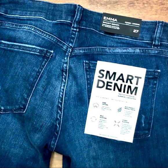 Anthro Smart Jeans Emma 27  Denim Stretch Dark Wash Distrssed - Picture 4 of 8